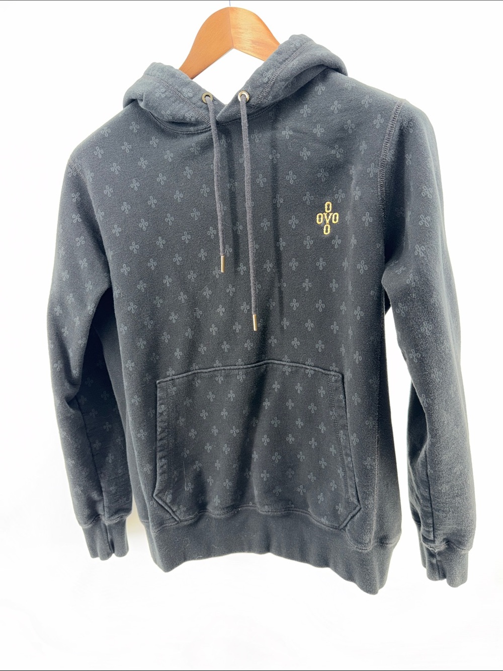 OVO Charcoal Gray Fleur-Print Hoodie with Gold Logo
